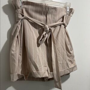Striped Beige Paperbag Shorts with Belt